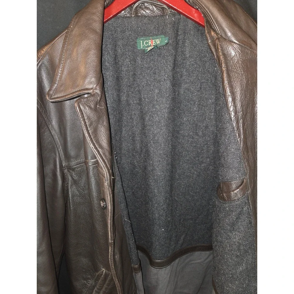 J Crew Vintage Mens Brown Leather Button Front Lined Jacket Size‎ L